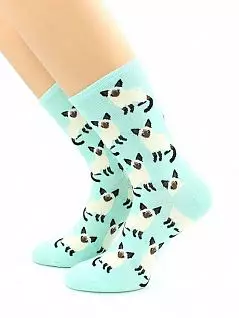 Женские носки с принтом "Сиамская кошка" голубого цвета Hobby Line RTнус80153-14
